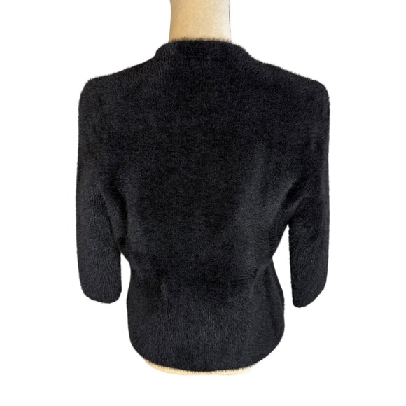 J.McLaughlin Nisa Black Fuzzy Cardigan Sweater Open‎ Front 3/4 Sleeve Small - Picture 4 of 9